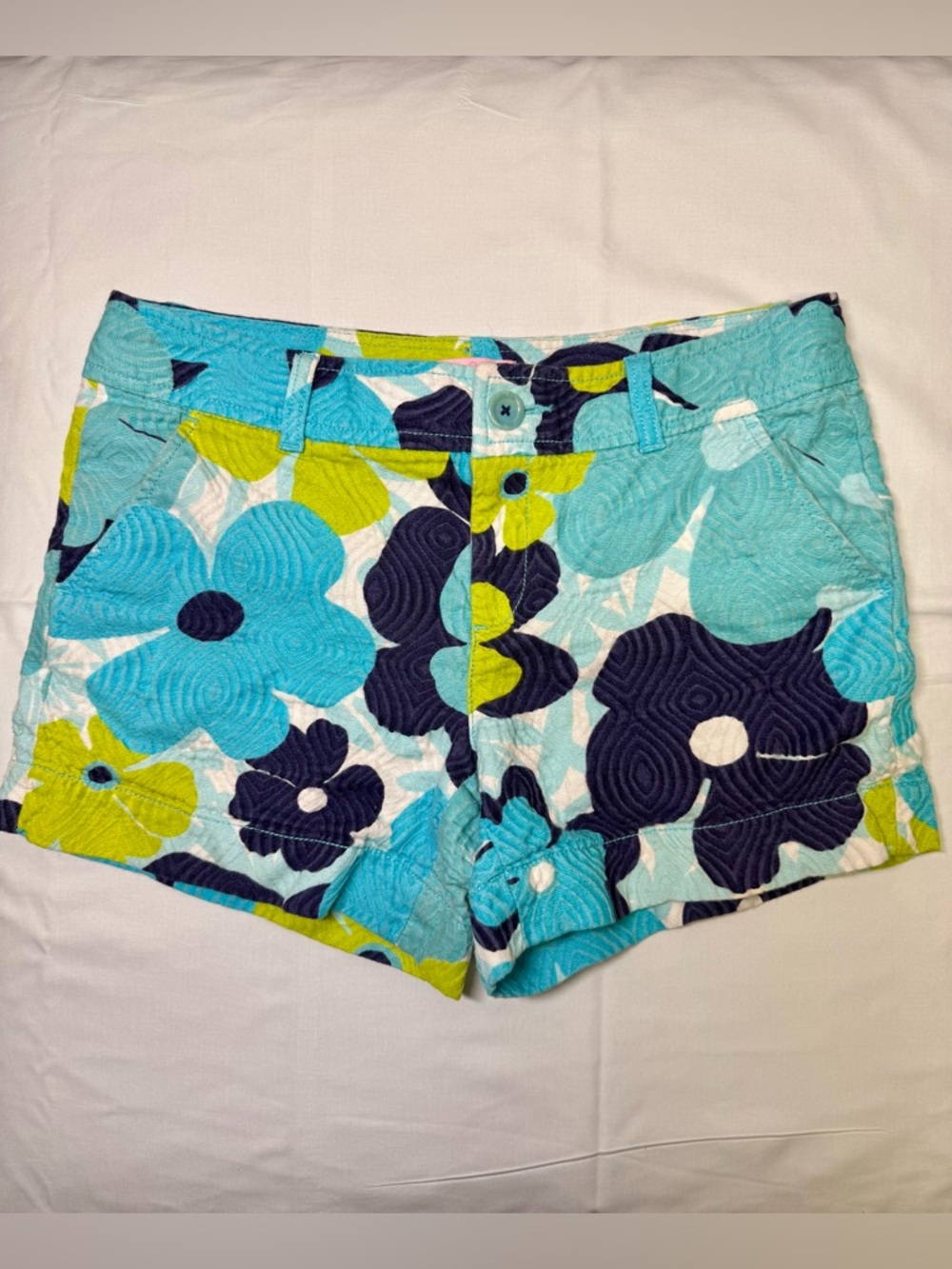 Lilly Pulitzer Floral Shorts Blue Green Size 6 Cotton 4.5 Inseam Summer